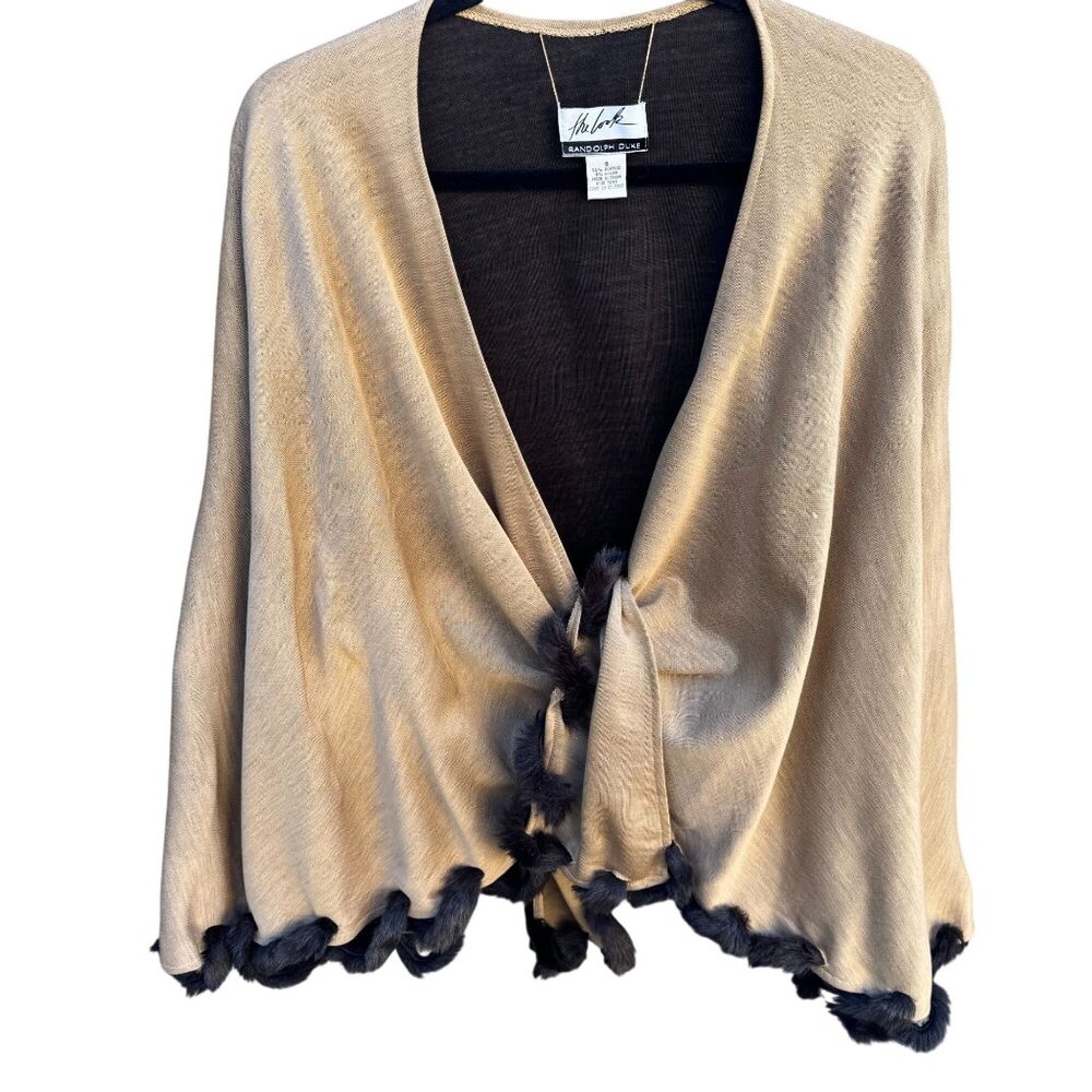 Randolph Duke The Look Womens Vintage Beige Cape‎ Wrap Cardigan Faux Fur Trim OS